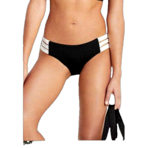 SEAFOLLY◇Black/White Block Party Multi Strap Hipster Swim Bottoms◇CAN Size 6◇NWT - Picture 1 of 7